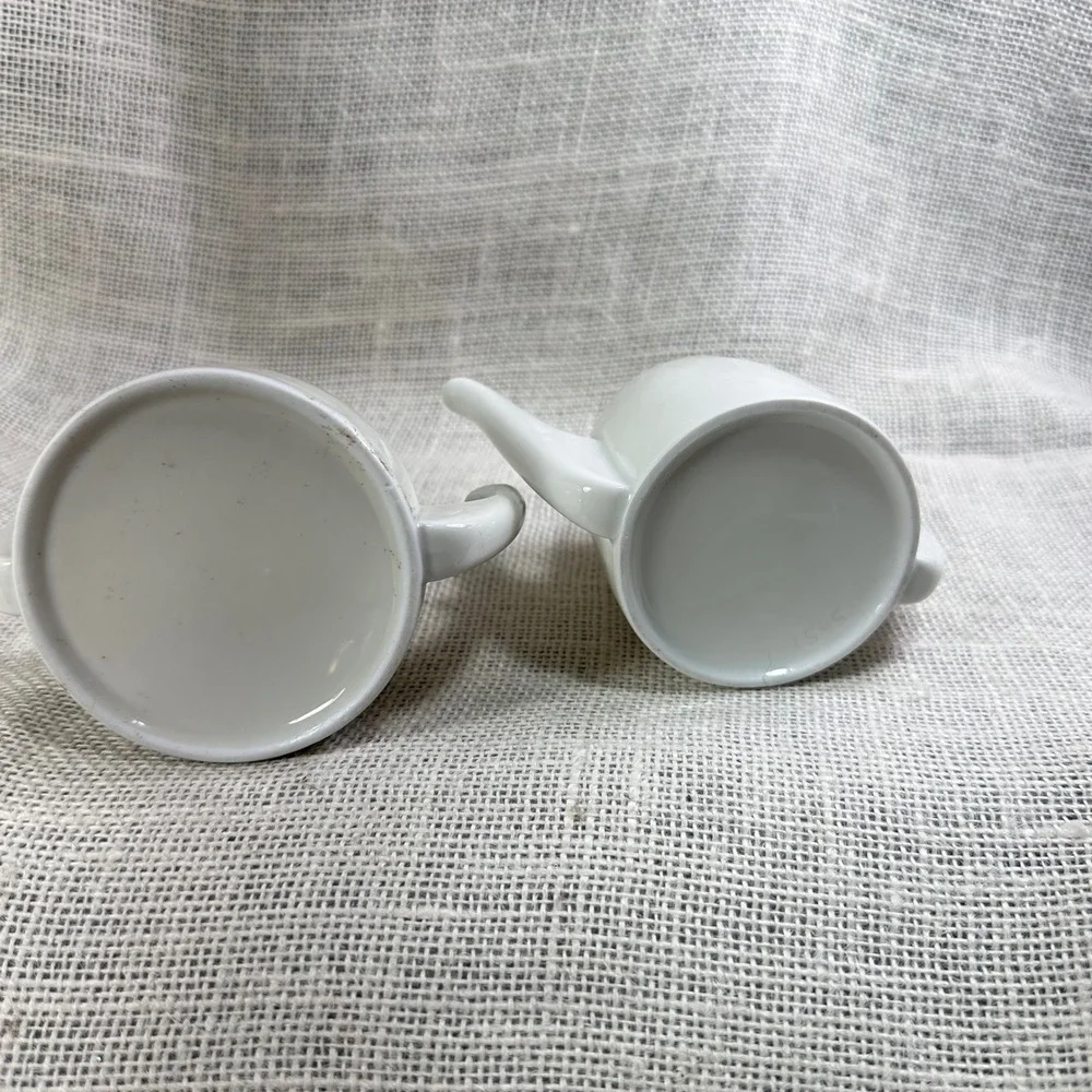 Vintage White Porcelain Teapot Sugar Bowl Set Modern Minimalist Glossy 5451